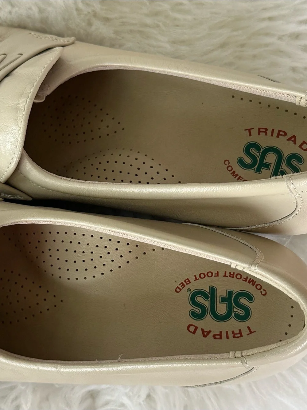 SAS Cream Leather Slip-On Moc Loafers for Women